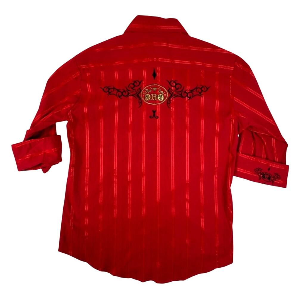 Dos De Oro Boots Men's L Red Embroidered Western Cowboy Button Up Shirt USA